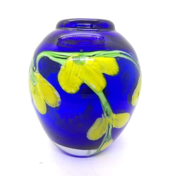 Kusak Crystal Cobalt Blue Hand Blown Hand Painted 5.5" Vase - Picture 4 of 4